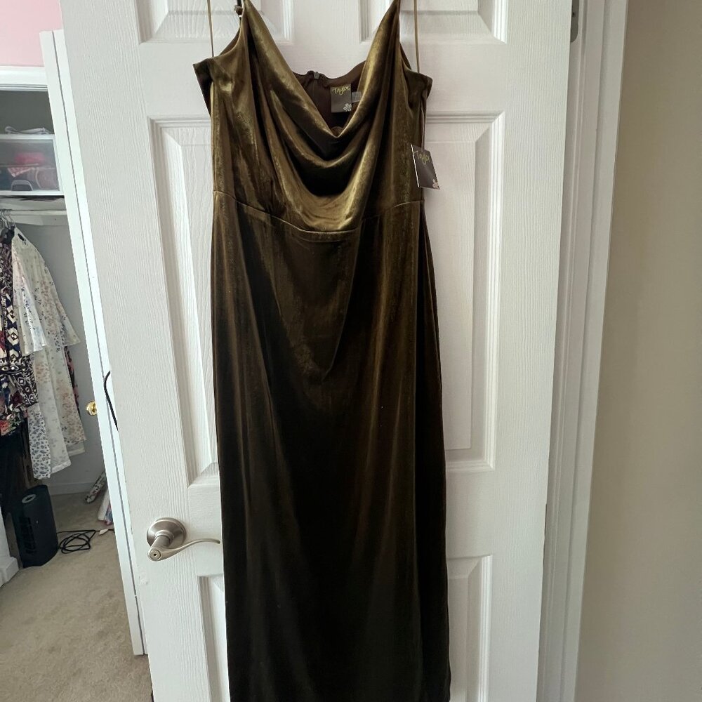 Olive velvet spaghetti strap dress